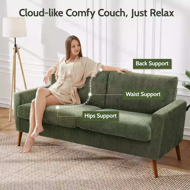 Causeuse moderne du milieu du siècle, canapé rétro de 172 cm avec assise profonde de 61 cm et support en bois massif de 360 kg