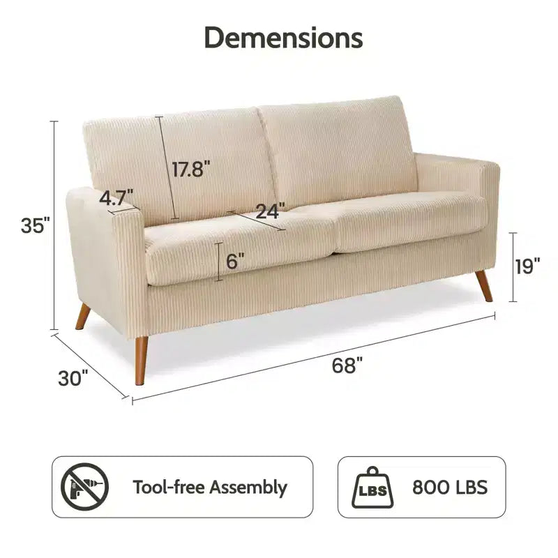 Causeuse moderne du milieu du siècle, canapé rétro de 172 cm avec assise profonde de 61 cm et support en bois massif de 360 kg