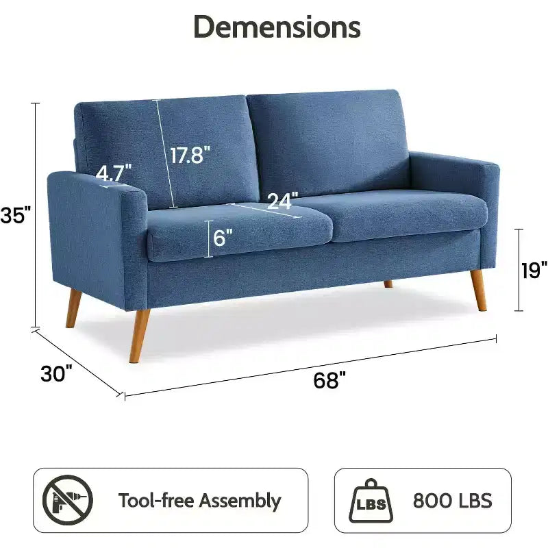 Causeuse moderne du milieu du siècle, canapé rétro de 172 cm avec assise profonde de 61 cm et support en bois massif de 360 kg
