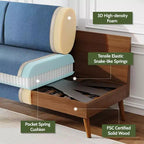 Causeuse moderne du milieu du siècle, canapé rétro de 172 cm avec assise profonde de 61 cm et support en bois massif de 360 kg
