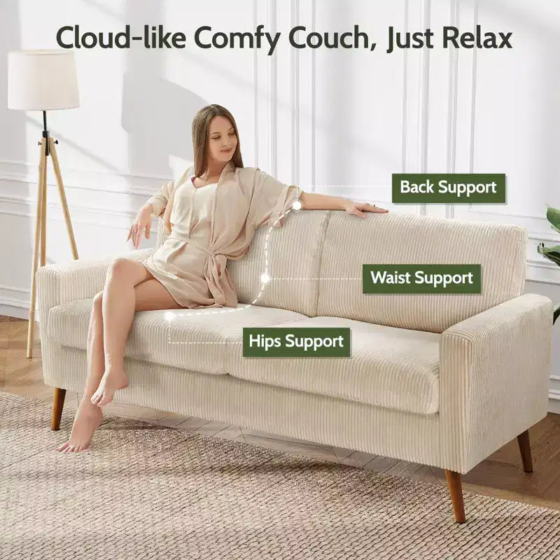 Causeuse moderne du milieu du siècle, canapé rétro de 172 cm avec assise profonde de 61 cm et support en bois massif de 360 kg