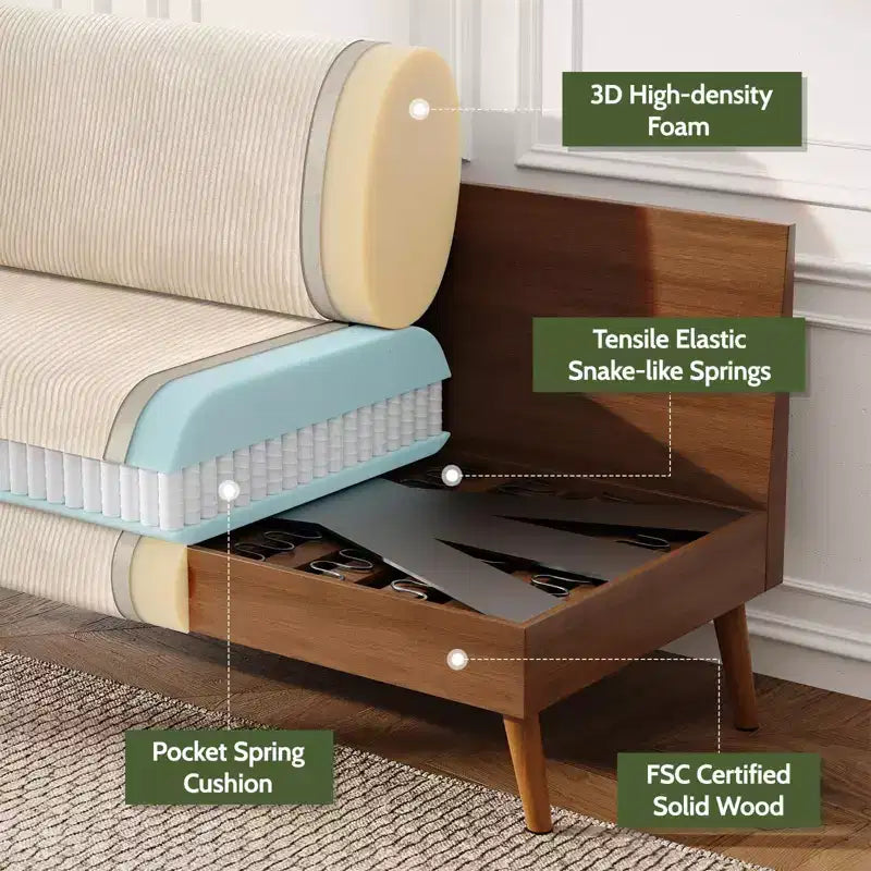 Causeuse moderne du milieu du siècle, canapé rétro de 172 cm avec assise profonde de 61 cm et support en bois massif de 360 kg