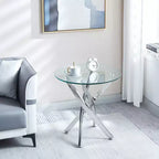 23.6 Inch Round Glass End Table, Tempered Glass Top with Chrome Legs for Living Room Dining Room Home Office