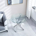 Table d'appoint ronde en verre de 23,6 pouces, plateau en verre trempé avec pieds chromés pour salon, salle à manger, bureau à domicile