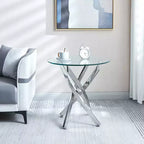 Table d'appoint ronde en verre de 23,6 pouces, plateau en verre trempé avec pieds chromés pour salon, salle à manger, bureau à domicile