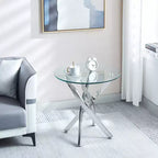 Table d'appoint ronde en verre de 23,6 pouces, plateau en verre trempé avec pieds chromés pour salon, salle à manger, bureau à domicile