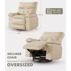 Fauteuil inclinable surdimensionné avec fonction chauffante et massante, inclinable manuel et à bascule avec télécommande pour adultes, salon/chambre/crèche, crème