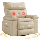 Fauteuil inclinable surdimensionné avec fonction chauffante et massante, inclinable manuel et à bascule avec télécommande pour adultes, salon/chambre/crèche, crème