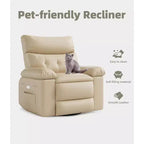 Fauteuil inclinable surdimensionné avec fonction chauffante et massante, inclinable manuel et à bascule avec télécommande pour adultes, salon/chambre/crèche, crème
