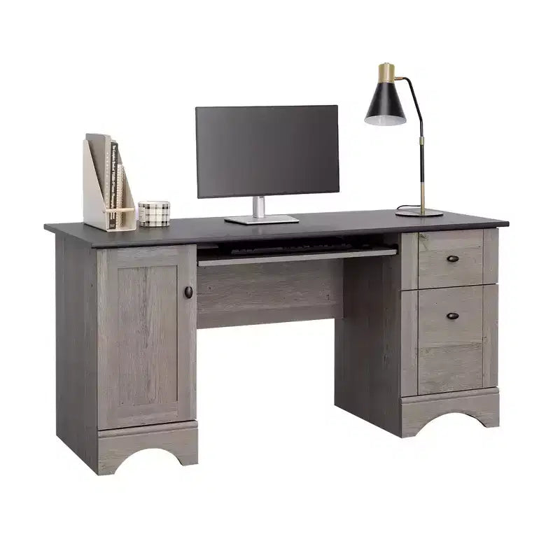Bureau d'ordinateur 59.45, Bureau d'ordinateur avec tiroir coulissant pour clavier, 2 tiroirs et 1 armoire, Bureau d'écriture pour bureau à domicile, étude, salle de jeux