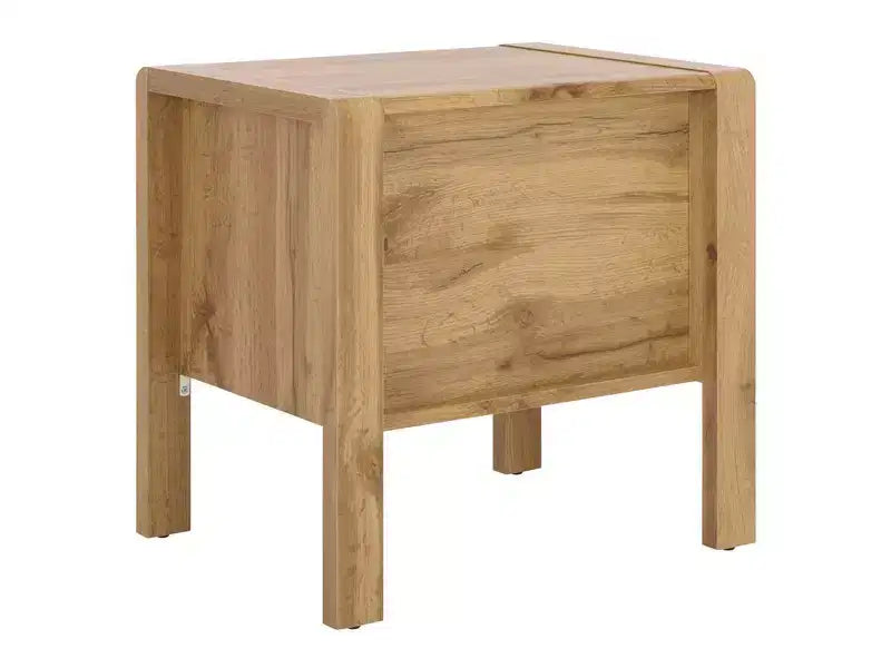 Table de chevet à 2 tiroirs Chêne et laiton, Panneaux de particules avec glissières métalliques et dos fini