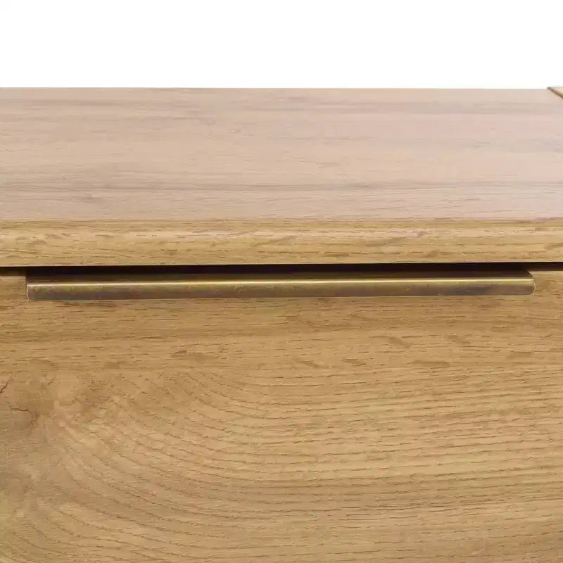 Table de chevet à 2 tiroirs Chêne et laiton, Panneaux de particules avec glissières métalliques et dos fini
