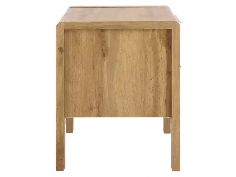 Table de chevet à 2 tiroirs Chêne et laiton, Panneaux de particules avec glissières métalliques et dos fini