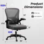 Chaise de bureau ergonomique, Chaise de bureau en maille avec support lombaire réglable et accoudoirs, Noir