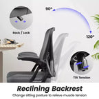 Chaise de bureau ergonomique, Chaise de bureau en maille avec support lombaire réglable et accoudoirs, Noir