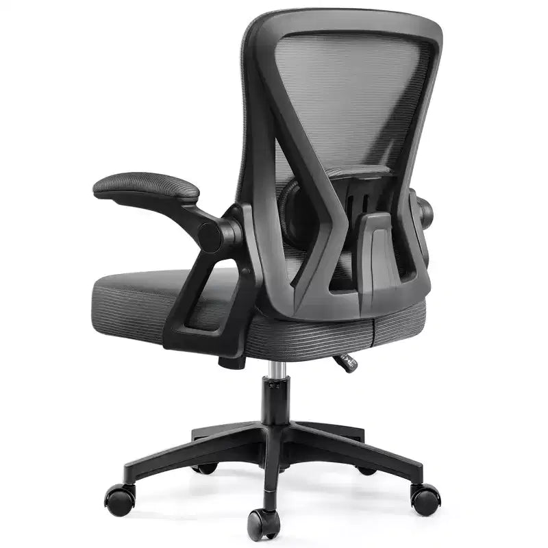 Chaise de bureau ergonomique, Chaise de bureau en maille avec support lombaire réglable et accoudoirs, Noir