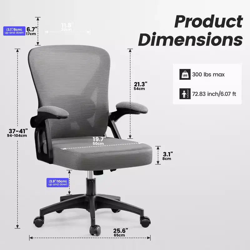 Chaise de bureau ergonomique, Chaise de bureau en maille avec support lombaire réglable et accoudoirs, Noir