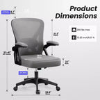 Chaise de bureau ergonomique, Chaise de bureau en maille avec support lombaire réglable et accoudoirs, Noir