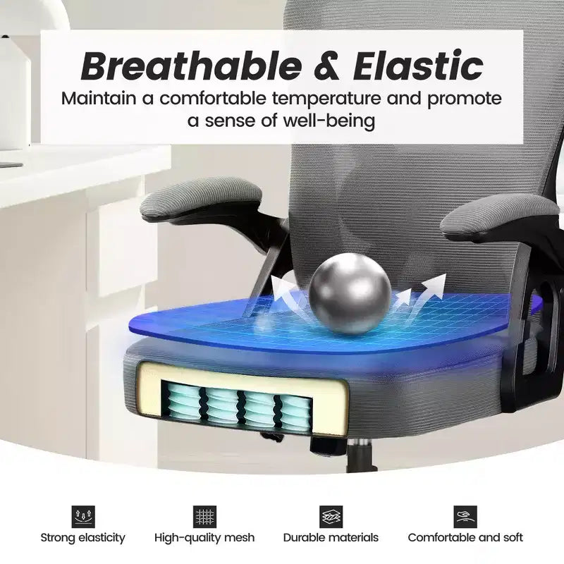 Chaise de bureau ergonomique, Chaise de bureau en maille avec support lombaire réglable et accoudoirs, Noir