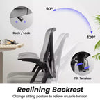 Chaise de bureau ergonomique, Chaise de bureau en maille avec support lombaire réglable et accoudoirs, Noir