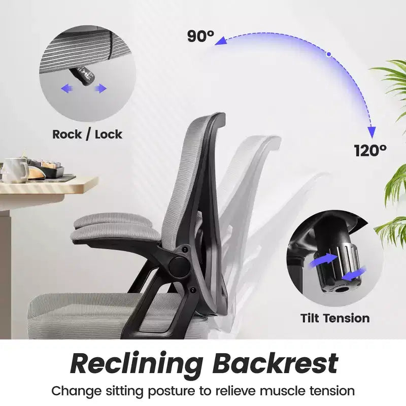 Chaise de bureau ergonomique, Chaise de bureau en maille avec support lombaire réglable et accoudoirs, Noir