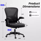 Chaise de bureau ergonomique, Chaise de bureau en maille avec support lombaire réglable et accoudoirs, Noir