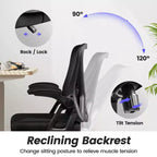Chaise de bureau ergonomique, Chaise de bureau en maille avec support lombaire réglable et accoudoirs, Noir
