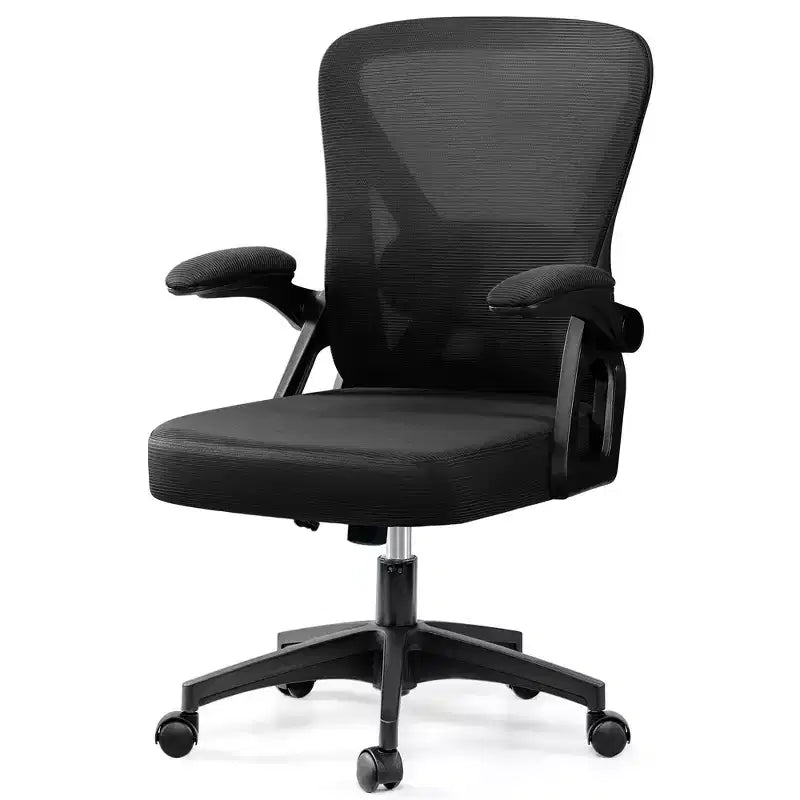 Chaise de bureau ergonomique, Chaise de bureau en maille avec support lombaire réglable et accoudoirs, Noir