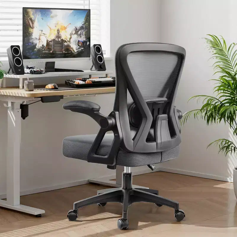 Chaise de bureau ergonomique, Chaise de bureau en maille avec support lombaire réglable et accoudoirs, Noir