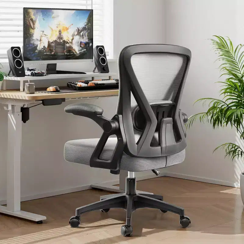 Chaise de bureau ergonomique, Chaise de bureau en maille avec support lombaire réglable et accoudoirs, Noir
