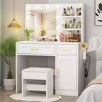 BALHAM TRADE-Vanity Desk with Lights & Power Drawer Storage Shelves 3 Lighting Modes Adjustable Brightness