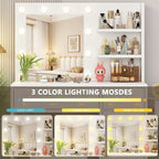 Coiffeuse avec lumières et prise, tiroirs de rangement, 3 modes d'éclairage, luminosité réglable