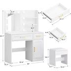 Coiffeuse avec lumières et prise, tiroirs de rangement, 3 modes d'éclairage, luminosité réglable