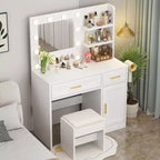 Coiffeuse avec lumières et prise, tiroirs de rangement, 3 modes d'éclairage, luminosité réglable