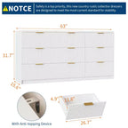 Commode Blanche à 9 Tiroirs pour Chambre, Commode Cannelée de 160 cm de Large avec Glissières Douces, Commode Moderne avec Poignées Dorées pour Chambre