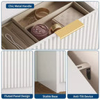 Commode Blanche à 9 Tiroirs pour Chambre, Commode Cannelée de 160 cm de Large avec Glissières Douces, Commode Moderne avec Poignées Dorées pour Chambre