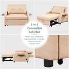 Canapé convertible 3 en 1 avec port de chargement pour salon et salle de jeux, beige