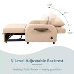 Canapé convertible 3 en 1 avec port de chargement pour salon et salle de jeux, beige