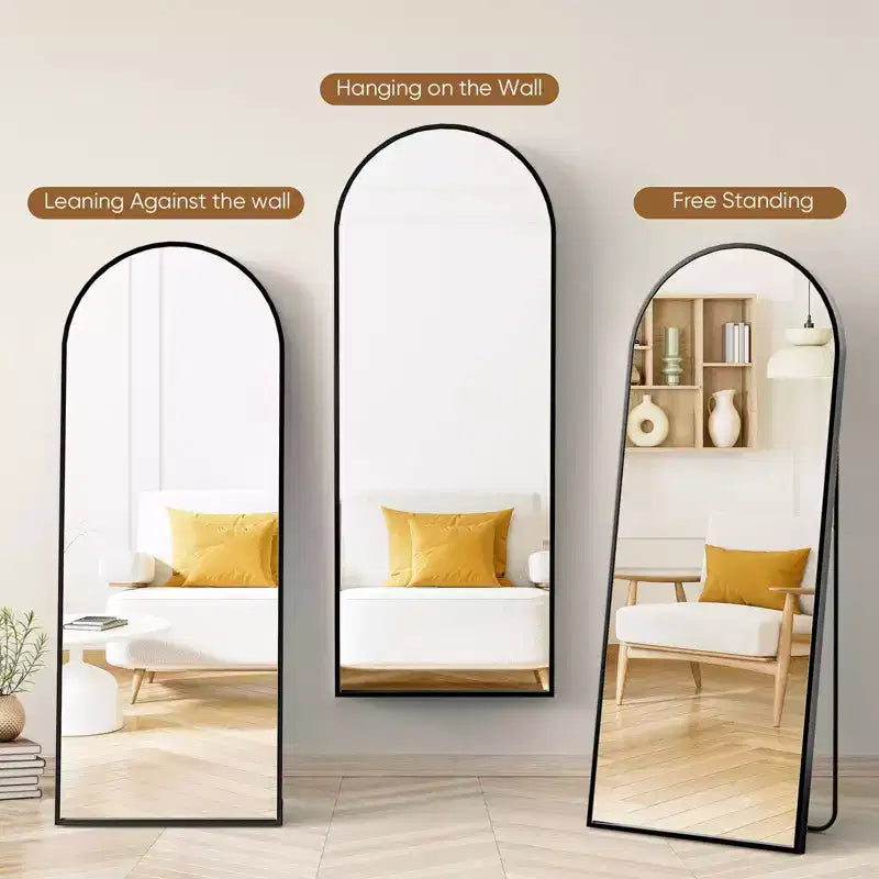 Miroir Mural Arqué Pleine Longueur 71x26 Pouces, Autoportant, Suspendu ou Incliné