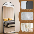Miroir Mural Arqué Pleine Longueur 71x26 Pouces, Autoportant, Suspendu ou Incliné
