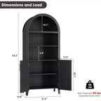 Bibliothèque arquée à 5 niveaux avec portes – Étagère de présentation moderne avec détails en rotin, meuble de rangement pour bureau à domicile, salon ou bibliothèque