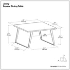 Table à manger carrée moderne industrielle 54 x 54 pouces avec plateau en placage de chêne et pieds en métal