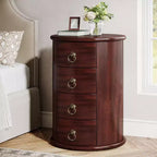 Lantine Solid Wood Nightstand, Round Bedside Table with 4 Drawers, Rustic Tall Night Stand for Bedroom & Living Room, No Assembly Required