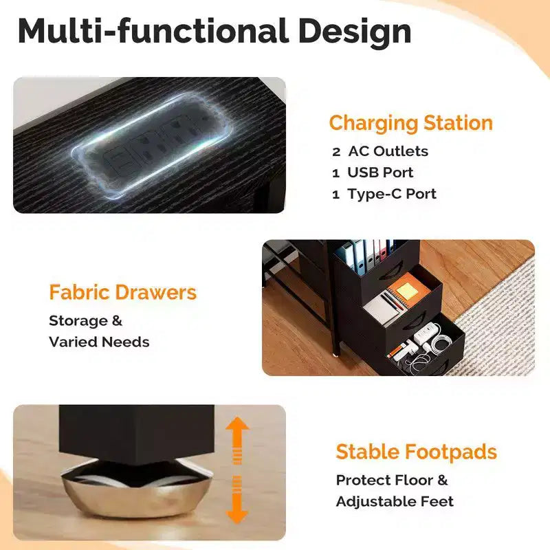 Bureau d'ordinateur moderne de 47,2 pouces avec station de charge et tiroirs de rangement