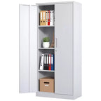 VIYET 71H Metal Garage Storage Cabinet, White Lockable Steel Cabinet w/ 3 Adjustable Shelves (Anti-Tipping Office/Pantry Organizer)
