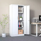 Armoire de rangement de garage en métal 71H, armoire en acier blanc verrouillable avec 3 étagères réglables (Organisateur de bureau/garde-manger anti-basculement)