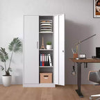 Armoire de rangement de garage en métal 71H, armoire en acier blanc verrouillable avec 3 étagères réglables (Organisateur de bureau/garde-manger anti-basculement)