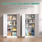 Armoire de rangement de garage en métal 71H, armoire en acier blanc verrouillable avec 3 étagères réglables (Organisateur de bureau/garde-manger anti-basculement)