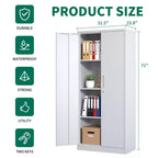 Armoire de rangement de garage en métal 71H, armoire en acier blanc verrouillable avec 3 étagères réglables (Organisateur de bureau/garde-manger anti-basculement)