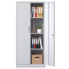 Armoire de rangement de garage en métal 71H, armoire en acier blanc verrouillable avec 3 étagères réglables (Organisateur de bureau/garde-manger anti-basculement)